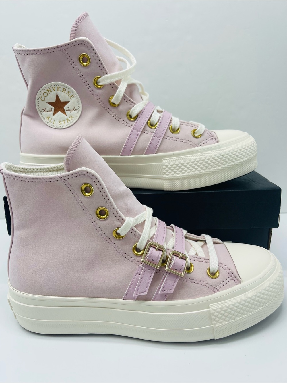 Converse CTAS Lift Hi Platform Buckle Sneakers Summit Pink Egret Blk A11864C NWT